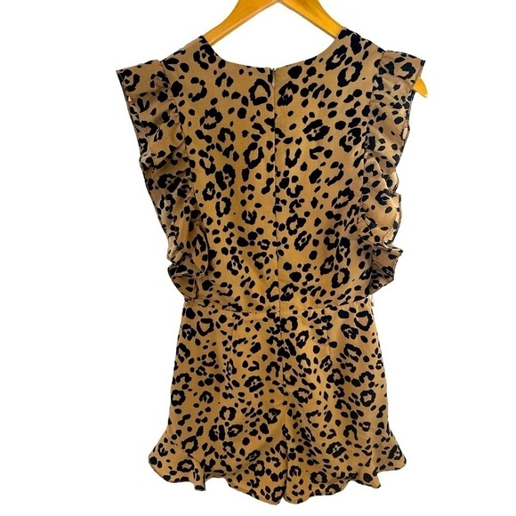 Revolve Lovers + Friends Jill Leopard Print Ruffle Romper in Tan - Picture 9 of 15